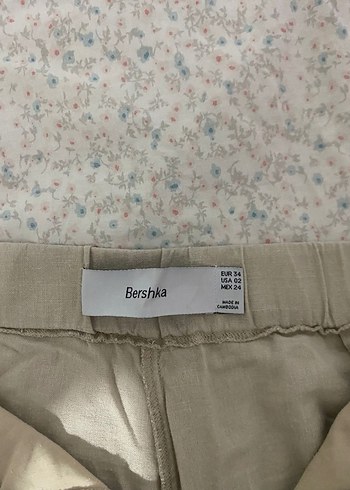 Bershka Bej Kadın Keten Düğmeli Pantolon - Görsel 2