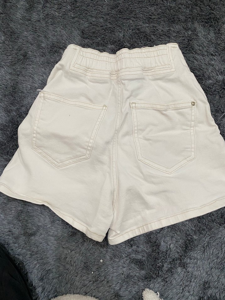 Kadın ekru Yüksek Bel Mini Şort - Görsel 2