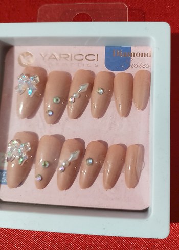Bej Renkli Taşlı Tırnak Süslemeleri Takma Tırnak - Görsel 3