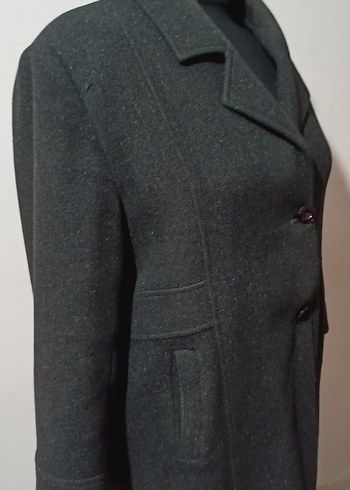 Düğmeli Gri Klasik Midi Yün Kaban - Görsel 2