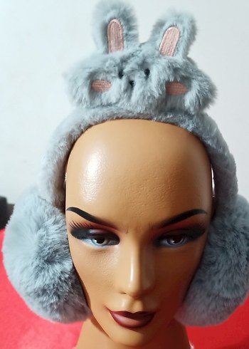 Gri Kürklü Nakışlı Kız Kulaklık - Görsel 4