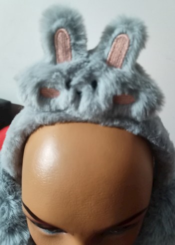 Gri Kürklü Nakışlı Kız Kulaklık - Görsel 3