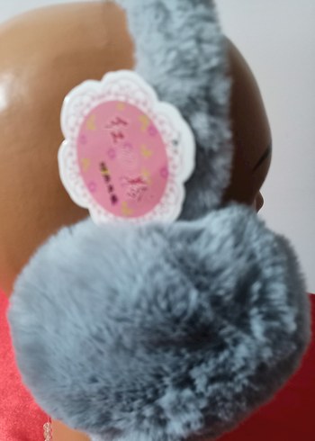 Gri Kürklü Nakışlı Kız Kulaklık - Görsel 2