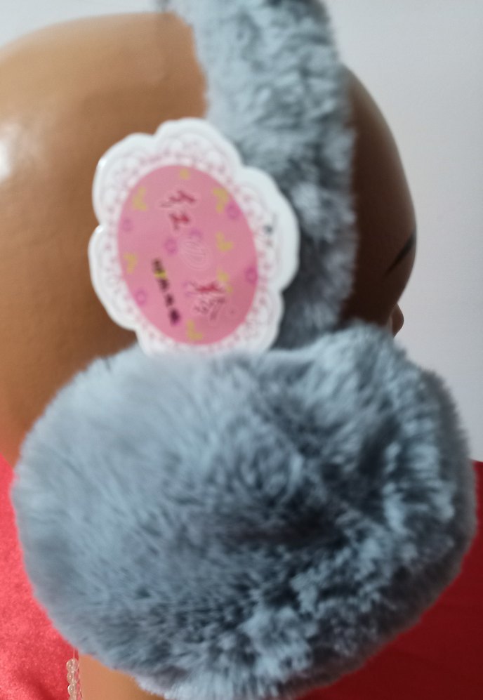 Gri Kürklü Nakışlı Kız Kulaklık - Görsel 2