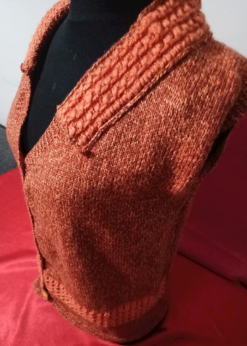 Düğmeli Yün Turuncu Yelek - Görsel 6