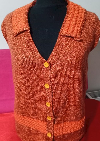 Düğmeli Yün Turuncu Yelek - Görsel 2