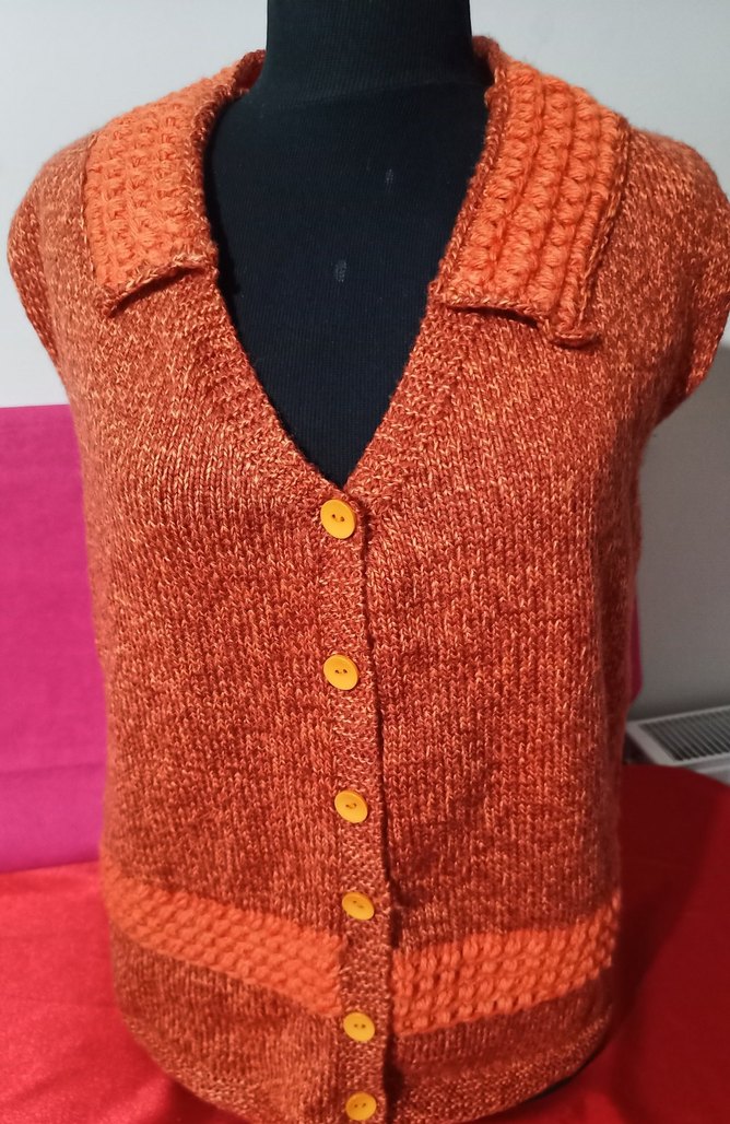 Düğmeli Yün Turuncu Yelek - Görsel 2