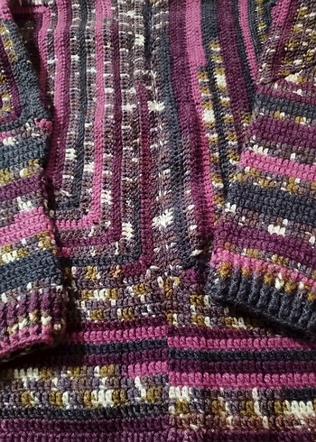 Mor Desenli Bohem Örgü Kadın Kazak - Görsel 5