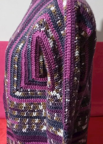 Mor Desenli Bohem Örgü Kadın Kazak - Görsel 2