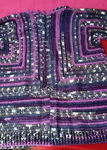 Mor Desenli Bohem Örgü Kadın Kazak - Görsel 7