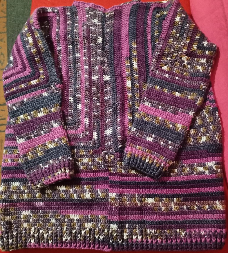 Mor Desenli Bohem Örgü Kadın Kazak - Görsel 4