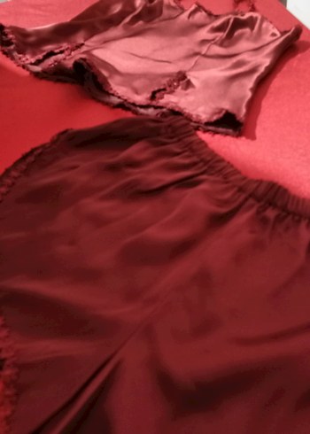 Bordo Parlak Uzun Kadın Sabahlık ve şortlu takım - Görsel 6