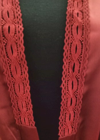 Bordo Parlak Uzun Kadın Sabahlık ve şortlu takım - Görsel 3