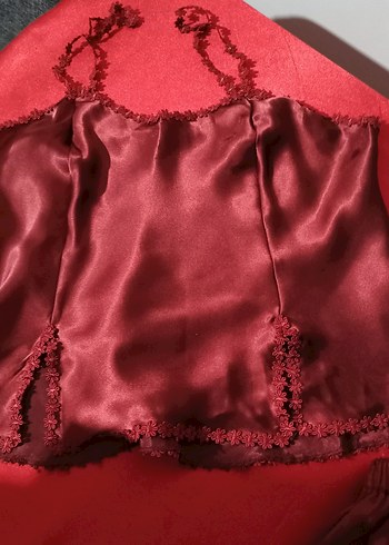 Bordo Parlak Uzun Kadın Sabahlık ve şortlu takım - Görsel 4