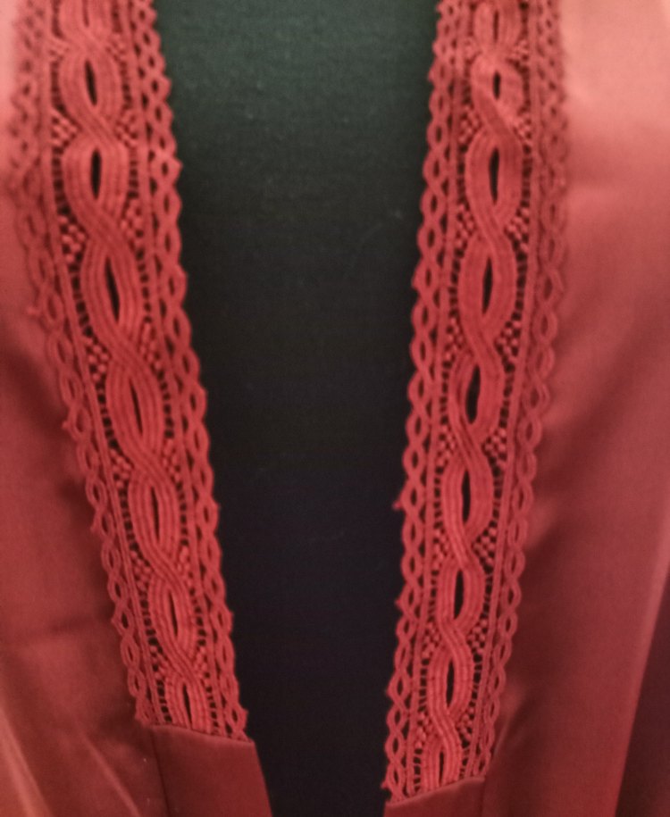 Bordo Parlak Uzun Kadın Sabahlık ve şortlu takım - Görsel 3