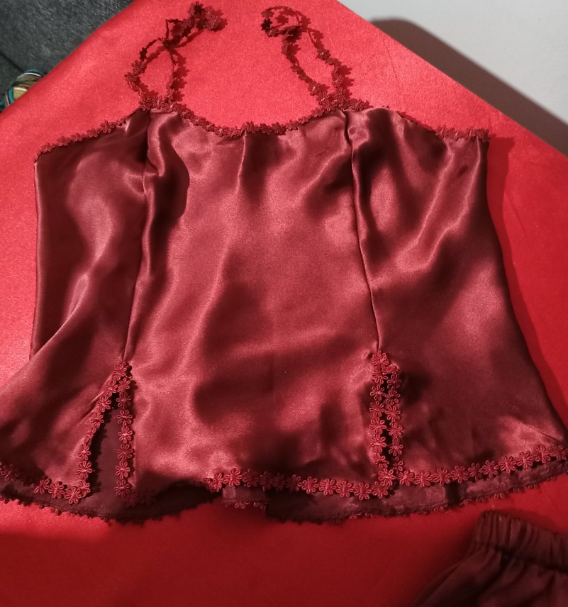 Bordo Parlak Uzun Kadın Sabahlık ve şortlu takım - Görsel 4