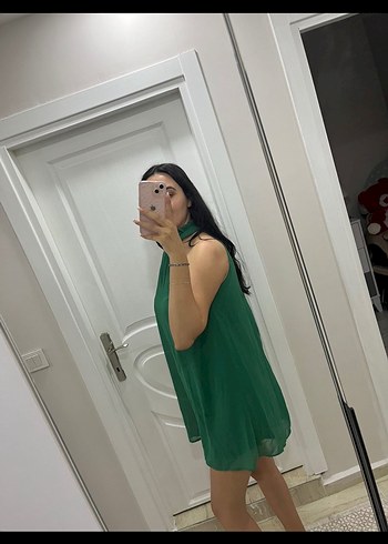 Yeşil Transparan Midi Elbise - Görsel 2