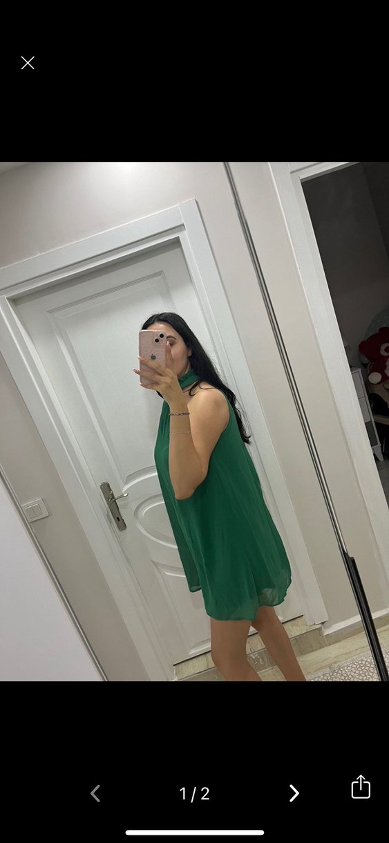 Yeşil Transparan Midi Elbise - Görsel 2