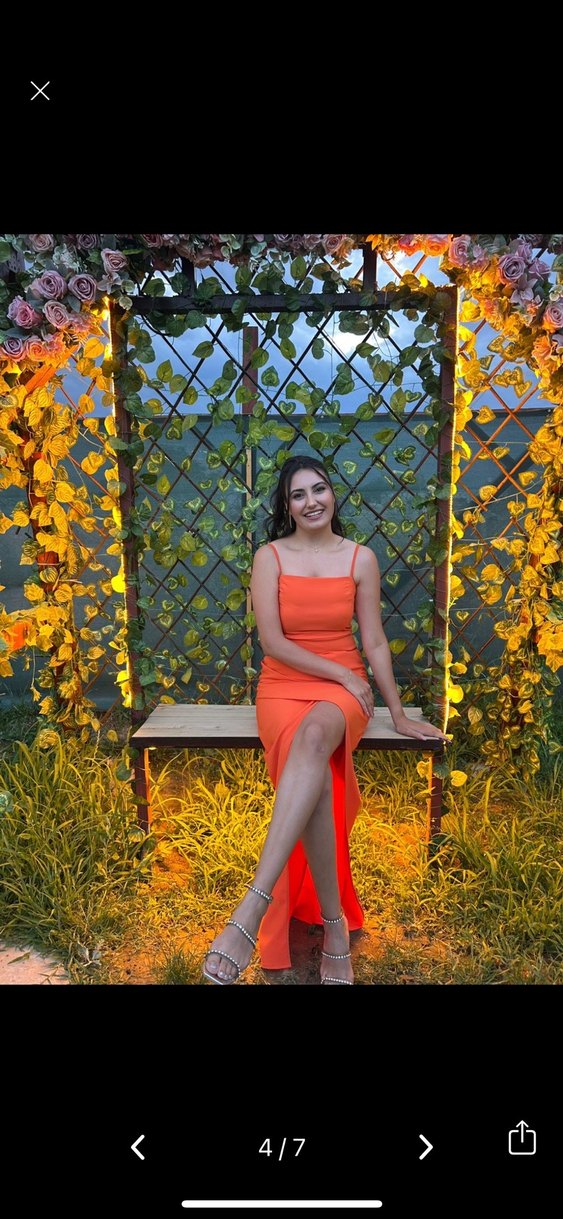 Turuncu Uzun Askılı Drapeli Kadın Elbise - Görsel 2