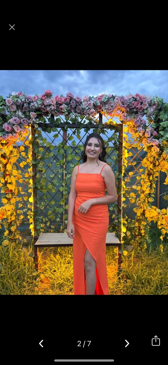 Turuncu Uzun Askılı Drapeli Kadın Elbise - Görsel 4