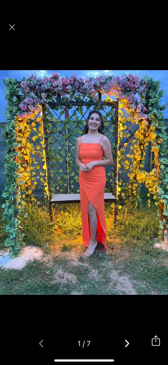 Turuncu Uzun Askılı Drapeli Kadın Elbise - Görsel 5