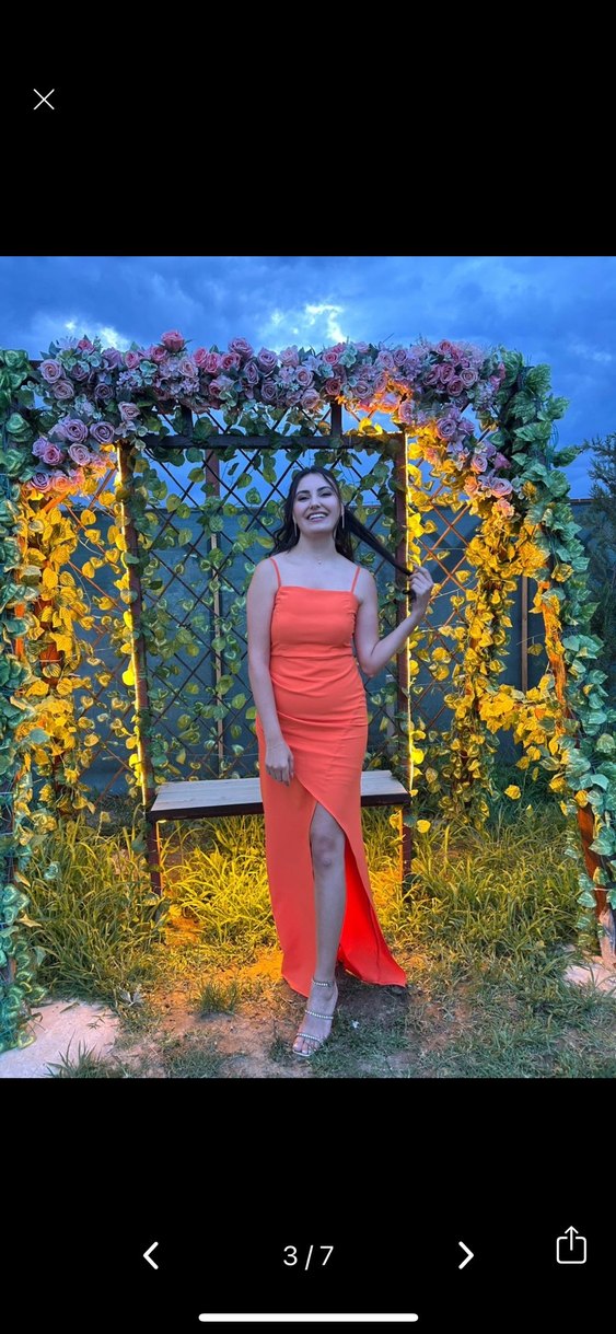 Turuncu Uzun Askılı Drapeli Kadın Elbise - Görsel 3