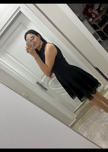 Siyah Transparan Yaka Kısa Gotik Elbise - Görsel 2