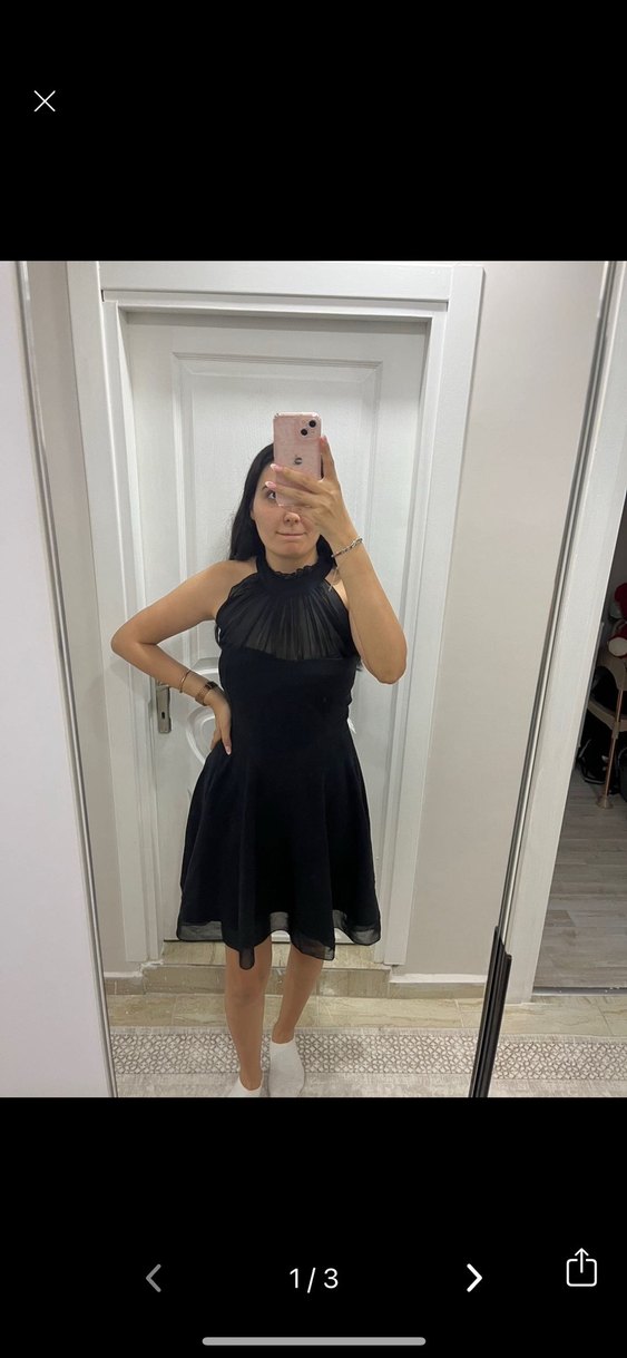 Siyah Transparan Yaka Kısa Gotik Elbise - Görsel 3