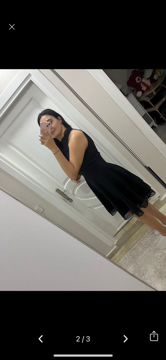 Siyah Transparan Yaka Kısa Gotik Elbise - Görsel 2