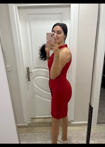 Kırmızı  Midi Elbise - Görsel 2