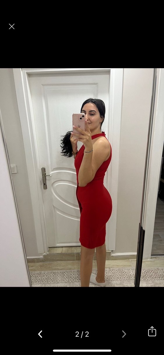 Kırmızı  Midi Elbise - Görsel 2