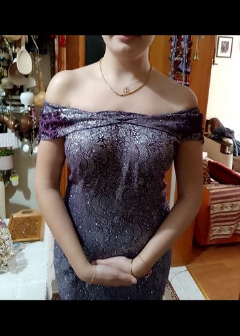 Desenli Straplez Uzun Abiye Elbise - Görsel 2