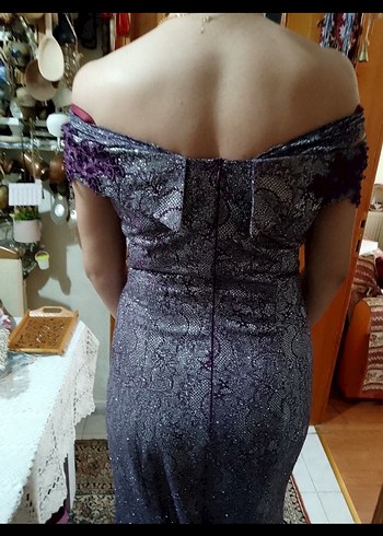 Desenli Straplez Uzun Abiye Elbise - Görsel 4