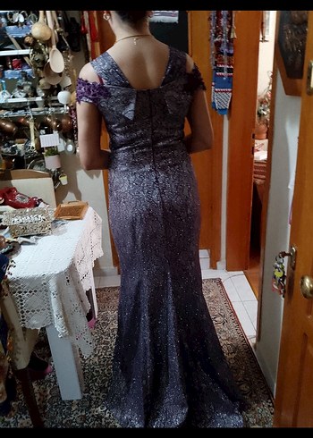 Desenli Straplez Uzun Abiye Elbise - Görsel 5