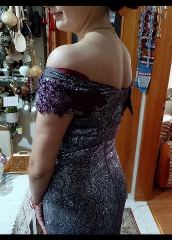 Desenli Straplez Uzun Abiye Elbise - Görsel 3