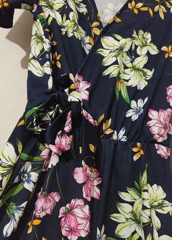 Çiçek Desenli Bohem V Yaka Uzun tulum - Görsel 3