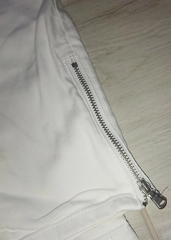 36 Beden Düğmeli Beyaz Kadın Midi Kot Pantolon