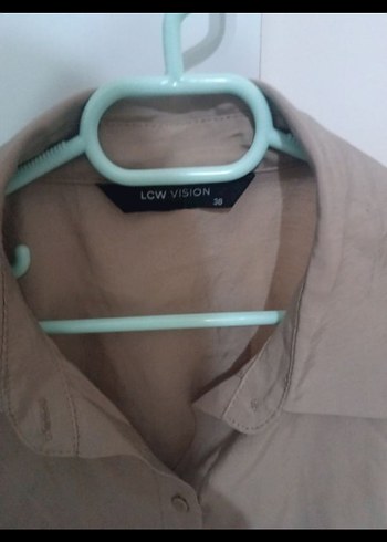 Bej Keten Düğmeli yarım Kollu Gömlek - Görsel 3