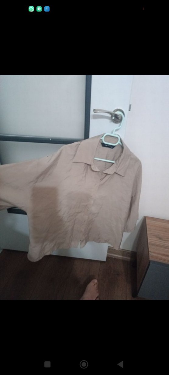 Bej Keten Düğmeli yarım Kollu Gömlek - Görsel 2