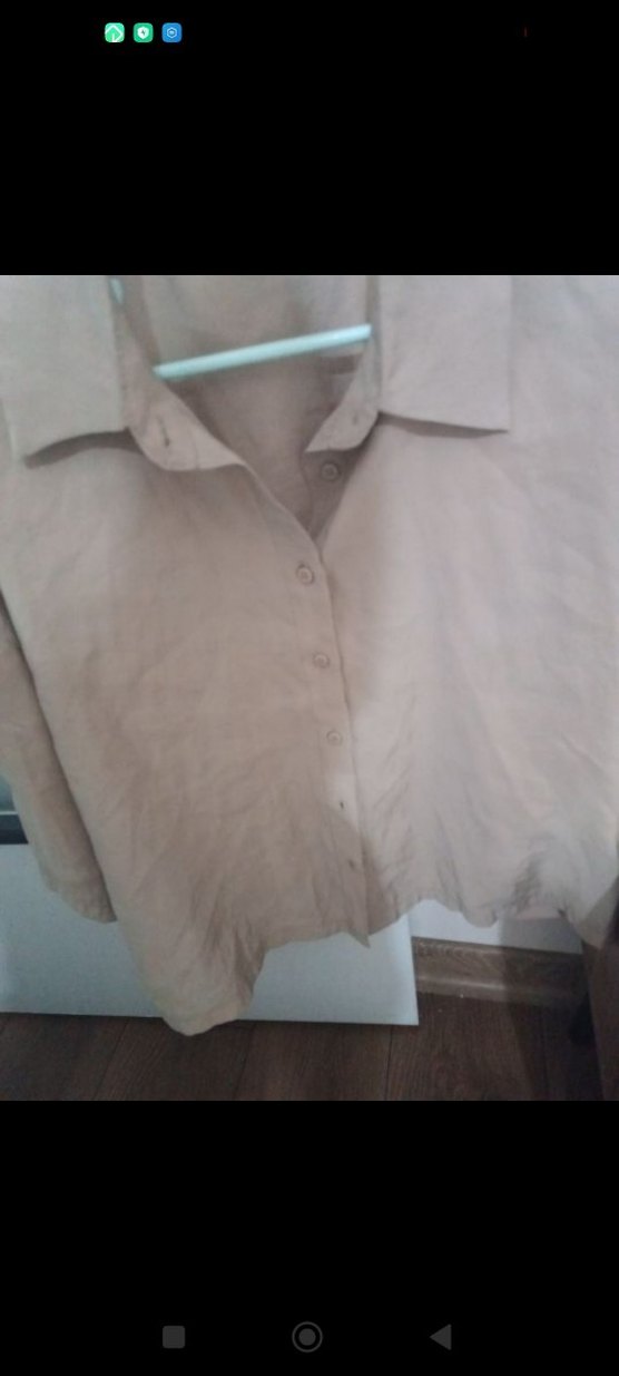 Bej Keten Düğmeli yarım Kollu Gömlek - Görsel 4