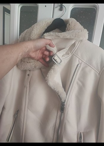 krem Kürklü Kadın kaban - Görsel 5