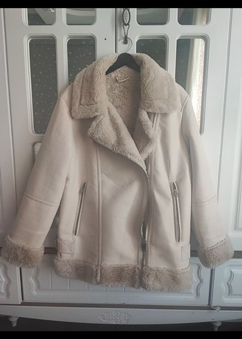 krem Kürklü Kadın kaban - Görsel 3