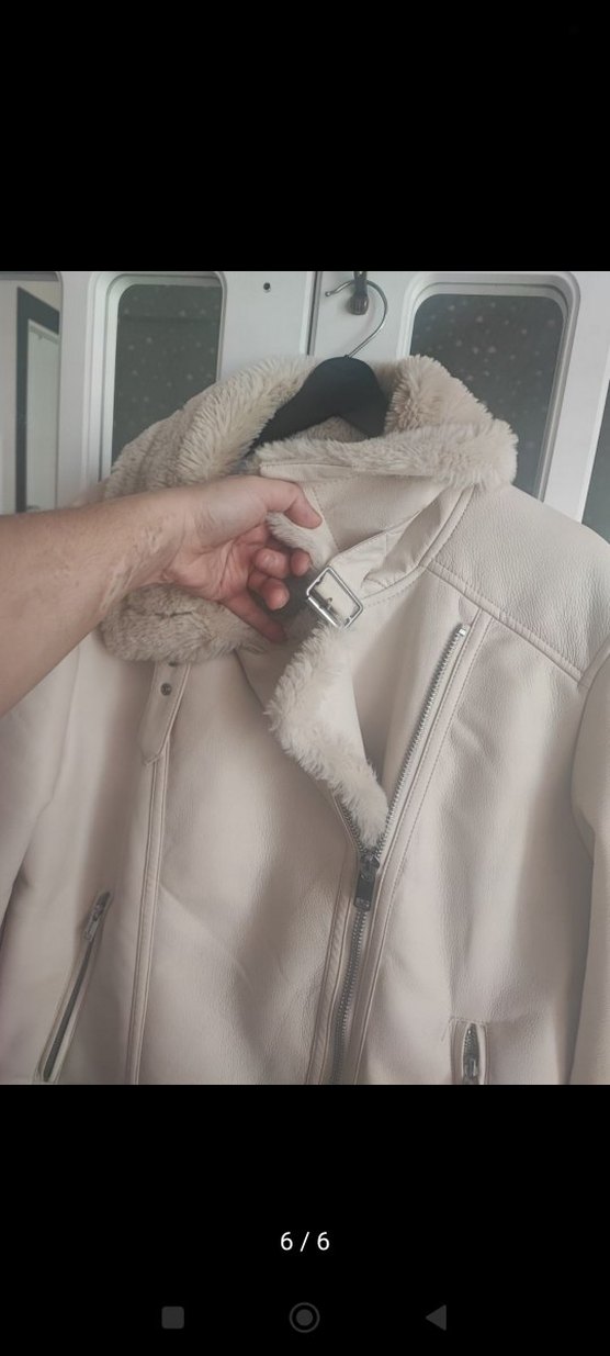 krem Kürklü Kadın kaban - Görsel 5