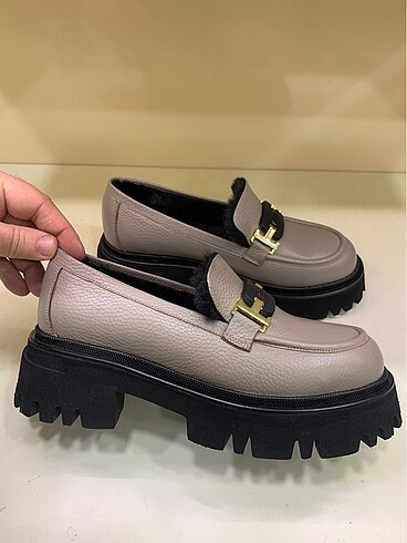 Diğer İçi tüylü hakiki deri çok rahat loafer