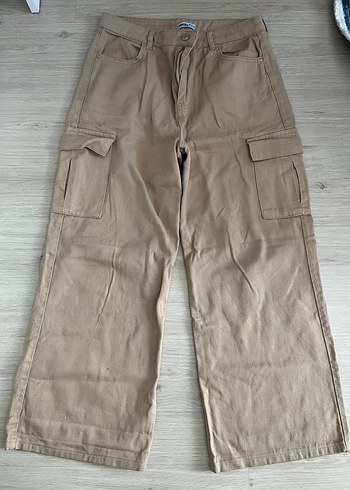 Bej Keten Rahat Kesim Kot Pantolon