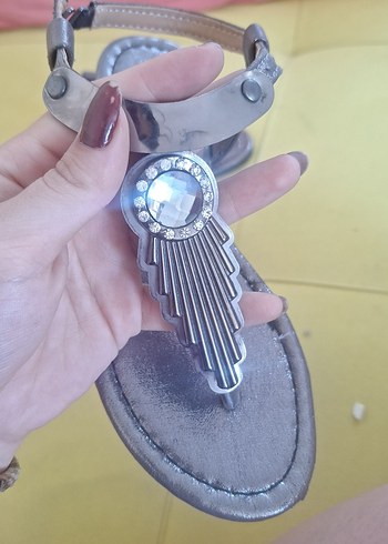 36 Beden gri Renk Bej Nakışlı Bohem Dolgu Topuklu Kadın Sandalet