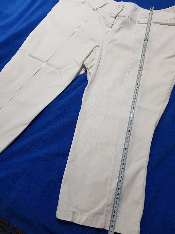 Kadın Beyaz Pamuklu Kumaş kapri Pantolon - Görsel 2