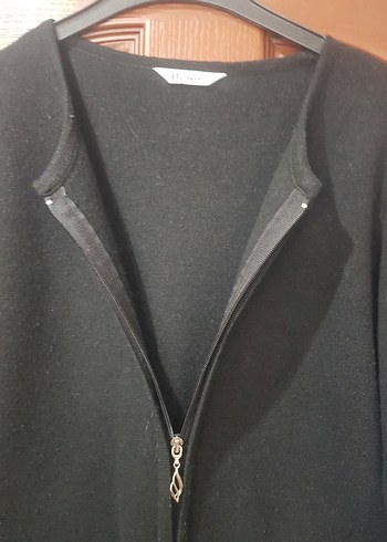 Siyah Fermuarlı Kadın Midi Ceket - Görsel 2