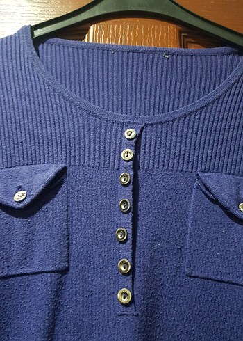 Düğmeli Mor Kadın Triko Kazak - Görsel 2