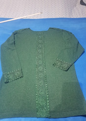 Sİ dantel detaylı triko yeşil bluz kazak - Görsel 7